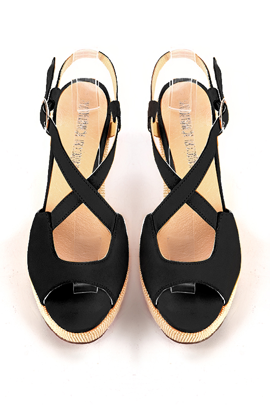 Matt black women's closed back sandals, with crossed straps.. Top view - Florence KOOIJMAN